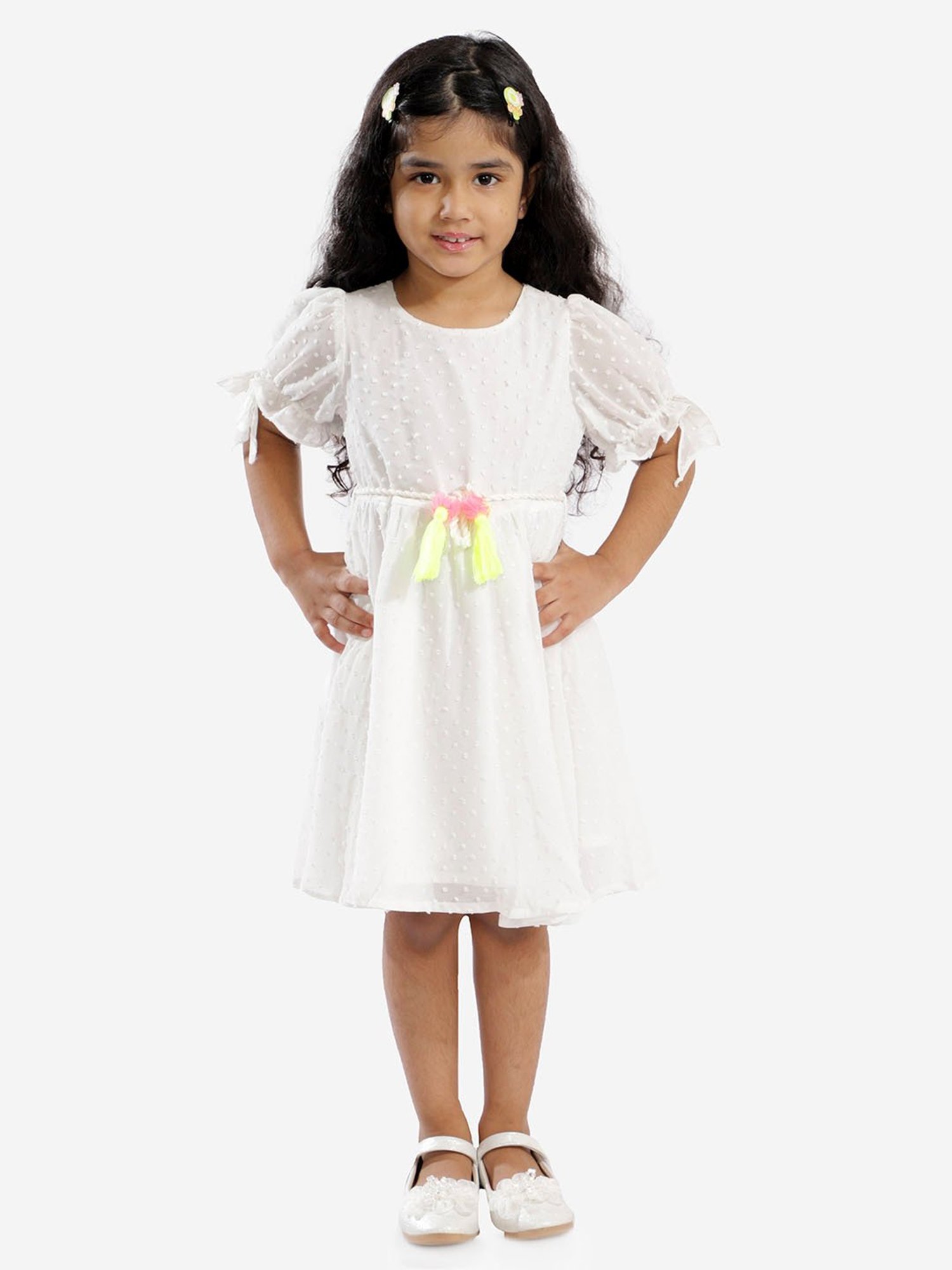 Lil Drama Kids White Printed Dress