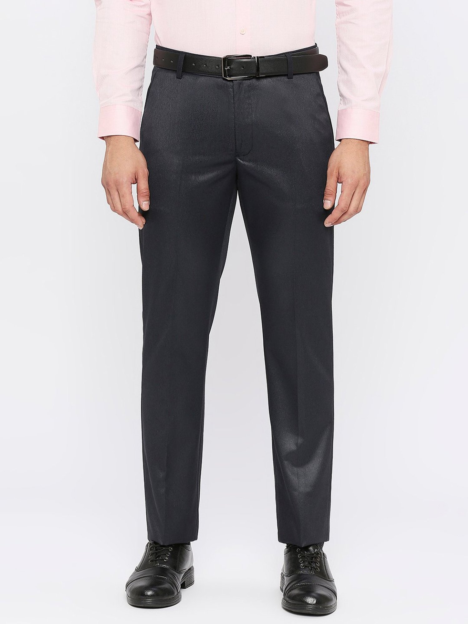 SOLEMIO Navy Slim Fit Flat Front Trousers