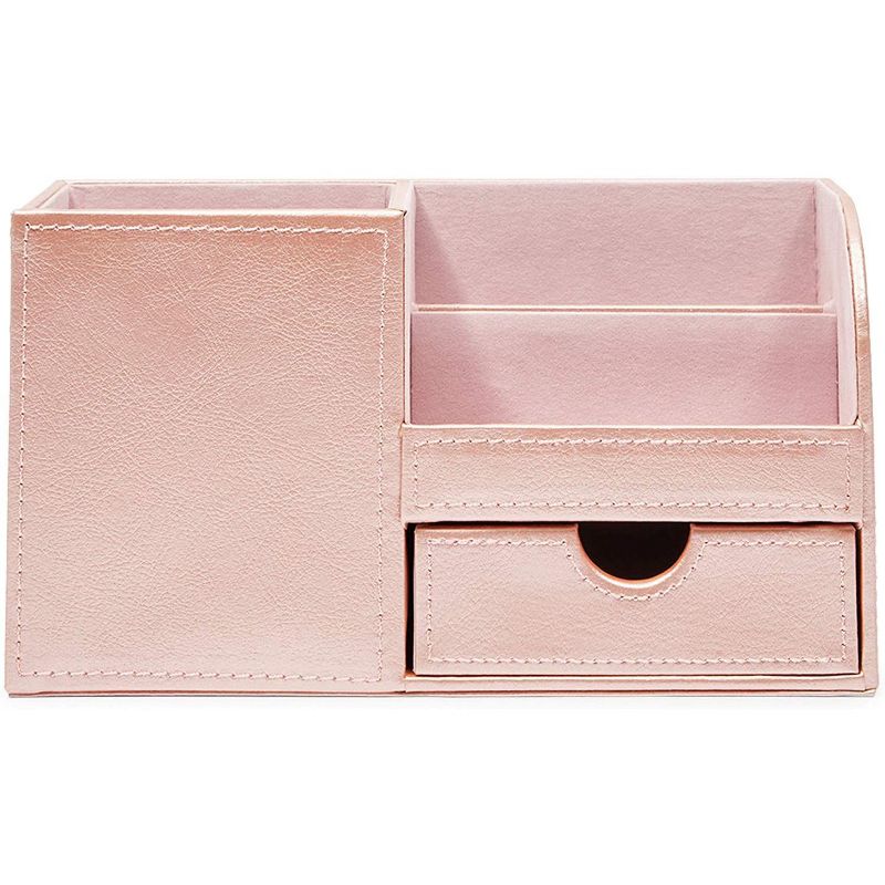 Okuna Outpost Rose Gold Pencil Holder and Desk Organizer with Pullout Drawer (8.4 x 4.1 x 4.8 Inches)