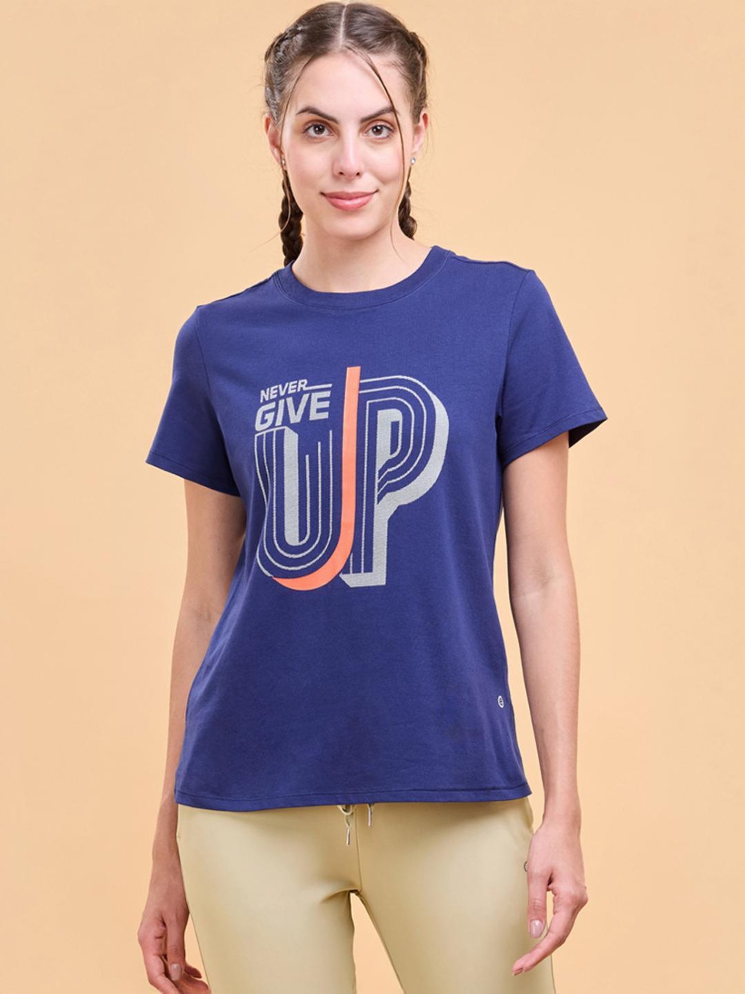 Enamor Medieval Blue Cotton Printed Sports T-Shirt