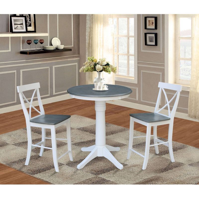 30" Effie Round Table with 2 X Back Counterstools Dining Sets White/Heather Gray - International Concepts