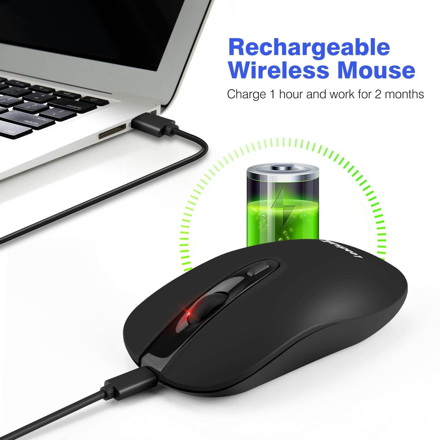 LeadsaiL Rechargeable Wireless Mouse,Computer Mouse Wireless,Cordless Mouse Silent Click,Mini USB Wireless Mouse Ergonomic,Gaming Mouse with Nano Receiver, 2.4G, 5 Adjustable DPI Up to 2400