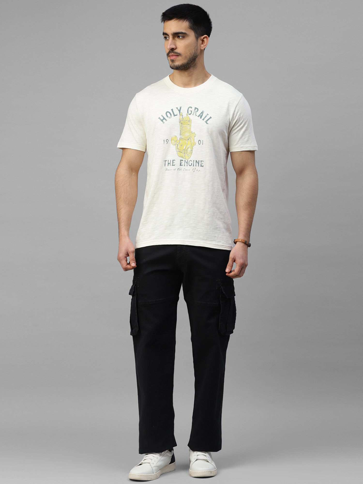 Royal Enfield HOLY GRAIL VINTAGE Off White Regular Fit Printed Crew T-Shirt