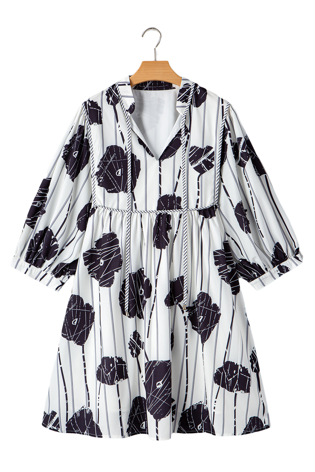 Black Leopard Patchwork Split Neck Ruffle Plus Size Dress