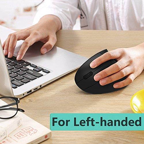 Left Handed Mouse, 7Lucky 2.4G Wireless LEFT HAND Ergonomic Vertical Mouse with Nano Receiver, Less Noise - Black