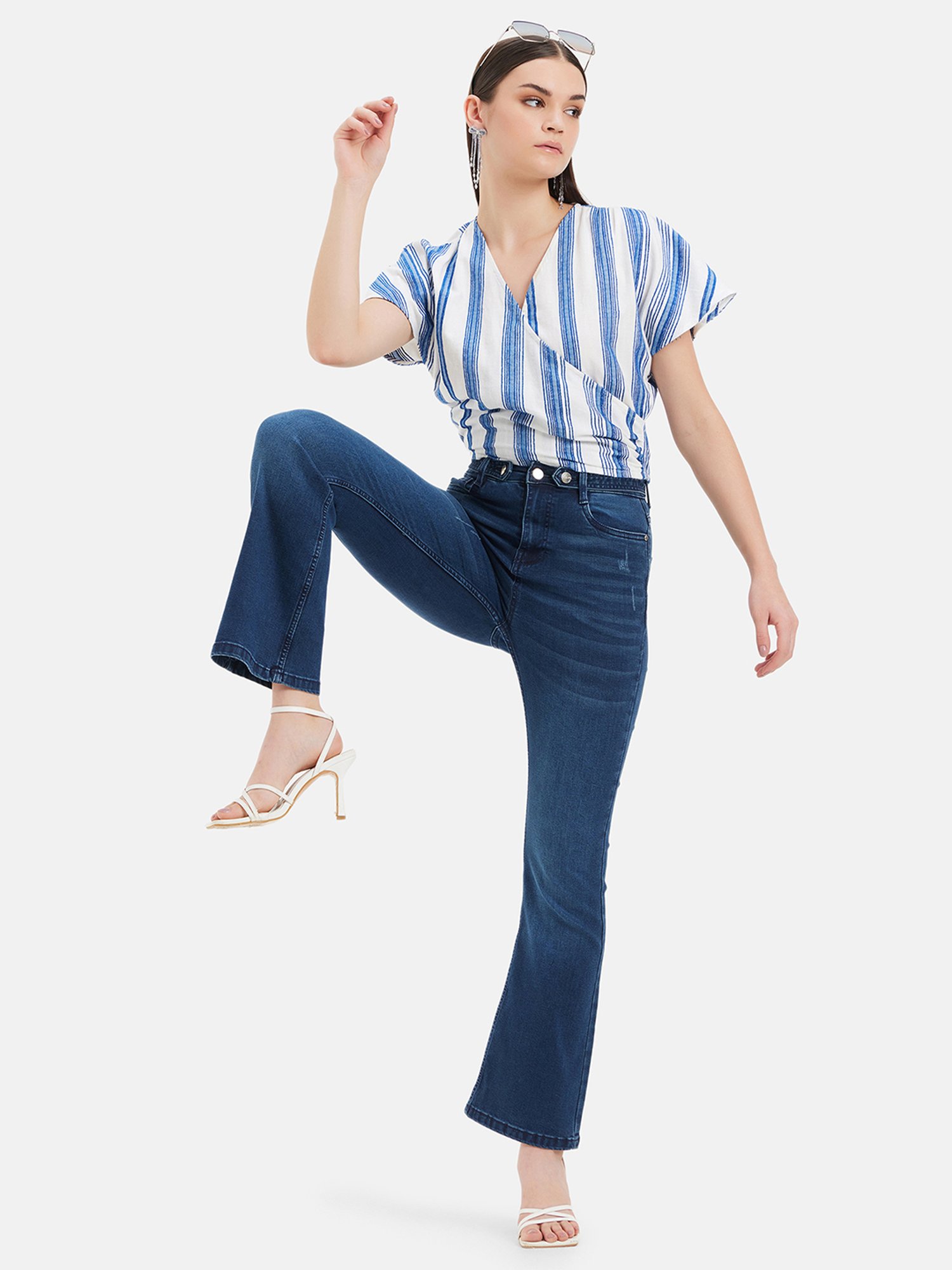 Kazo Blue & White Striped Top