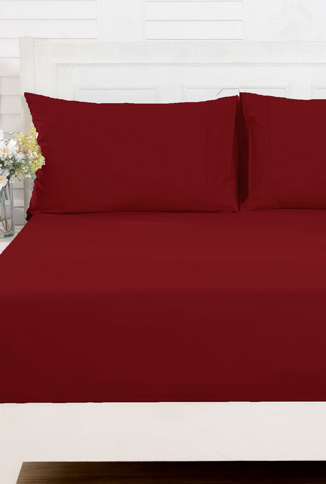 Maspar Red 100% Cotton 200 TC Bed Sheet Set