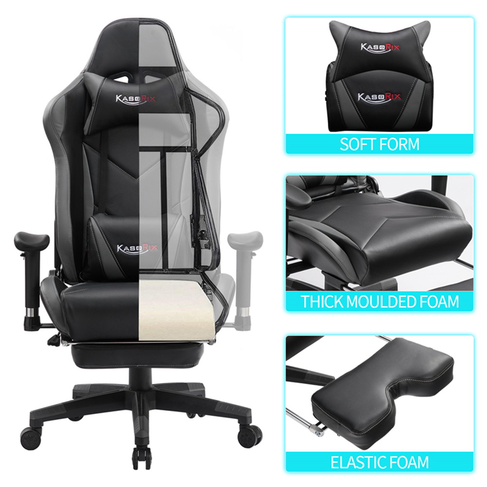 Kasorix Gaming Chair Racing Style Computer Chair with Footrest PU Leather Adjustable Gamer Chair with Headrest and Lumbar Support