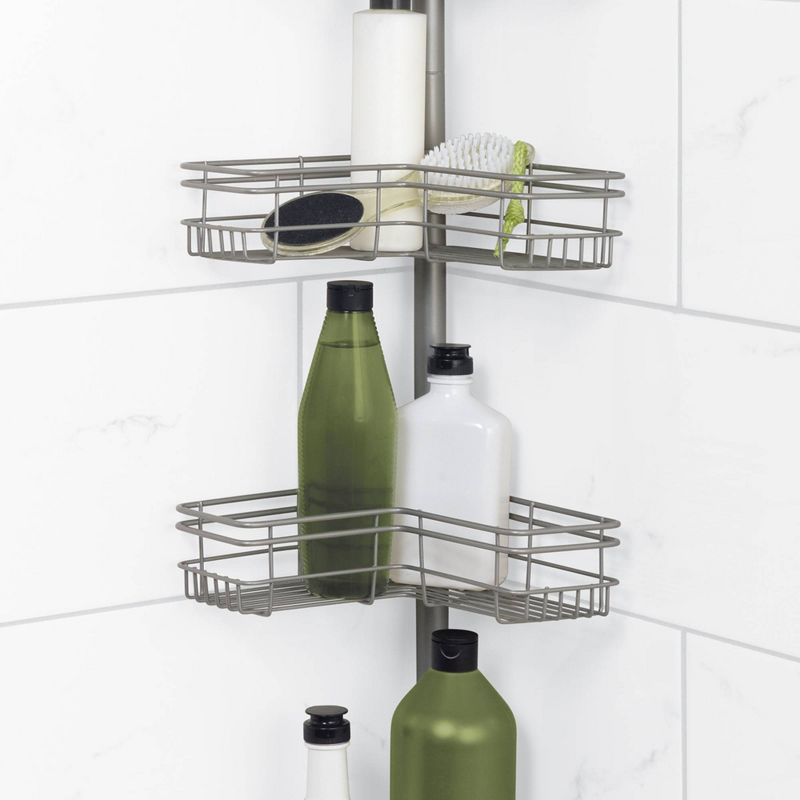 Premium "L" Shaped Rust Resistant Bathtub and Shower Pole Caddy Silver - Zenna Home