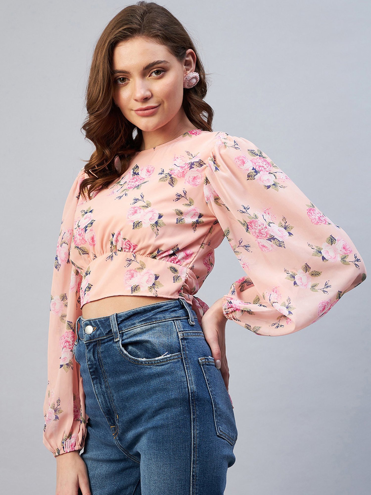 Carlton London Peach Floral Print A-Line Top