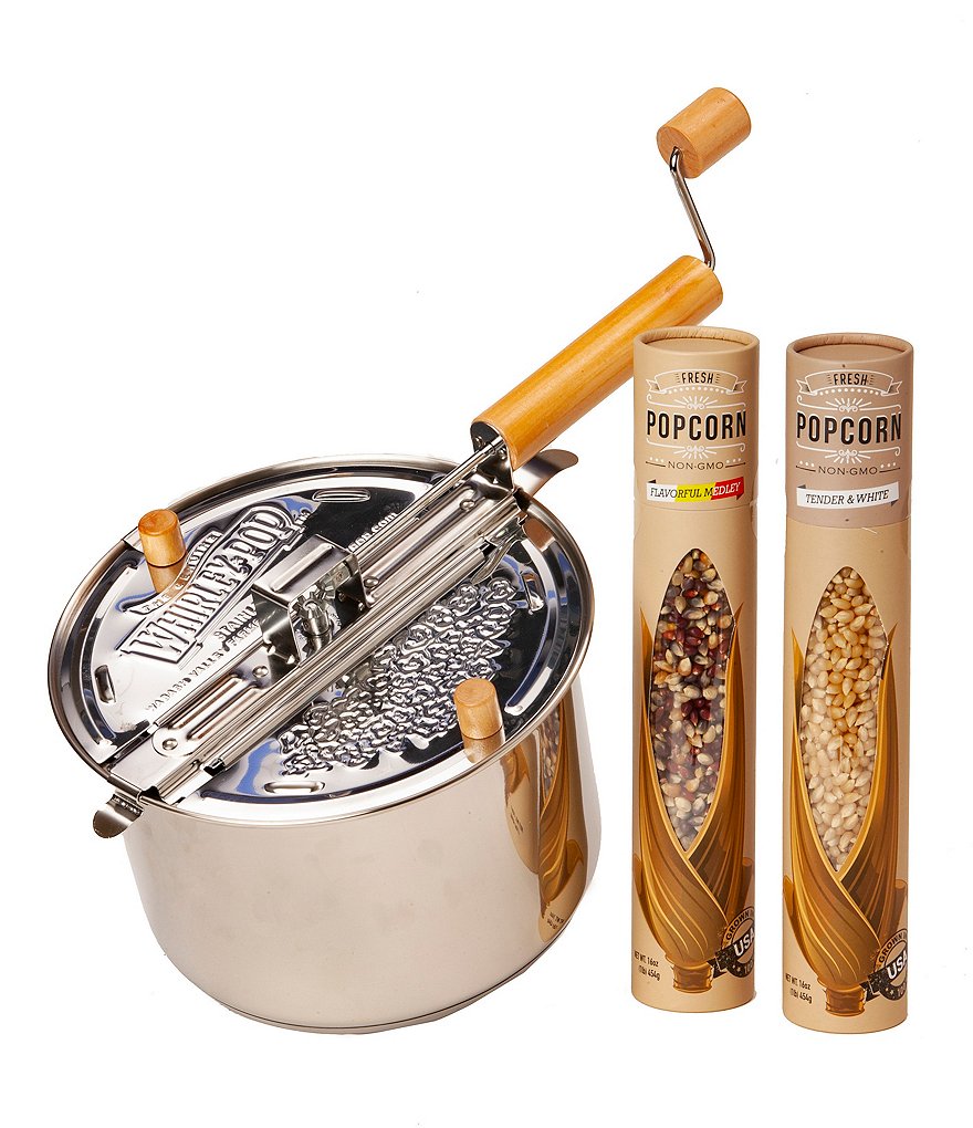 Wabash Valley Farms Stainless Steel Whirley Pop with Farm Fresh Popcorn