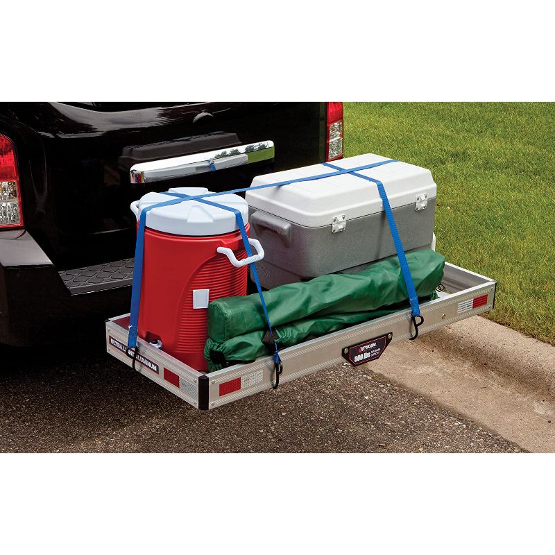 Tricam ACC-1F 500 Pound Capacity Aluminum Trailer Mount Rail Rack Hitch Mounted Aluminum Cargo Carrier for 2 Inch Receivers, Silver