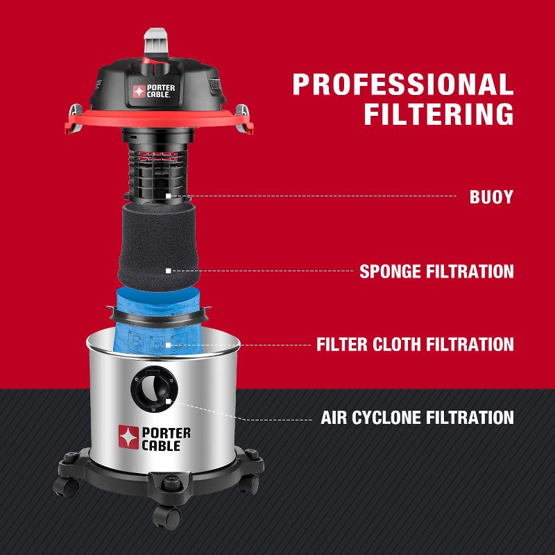 PORTER-CABLE PCX18406-5B 5 Gallon 4HP Wet/Dry Shop Vac Vacuum with Hose and Nozzles (Certified Refurbished)