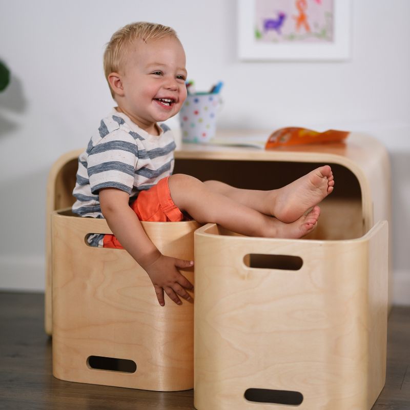 ECR4Kids Natural Bentwood Multipurpose Kids Wooden Table and Chair Set (3-Piece)