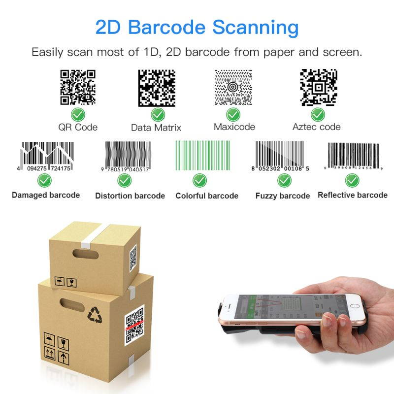 Eyoyo 2D Bluetooth Barcode Scanner, Portable Back Clip Wireless 1D 2D QR Barcode Reader PDF417 Data Matrix Code Image Scanning Compatible with iPhone, Android, iOS