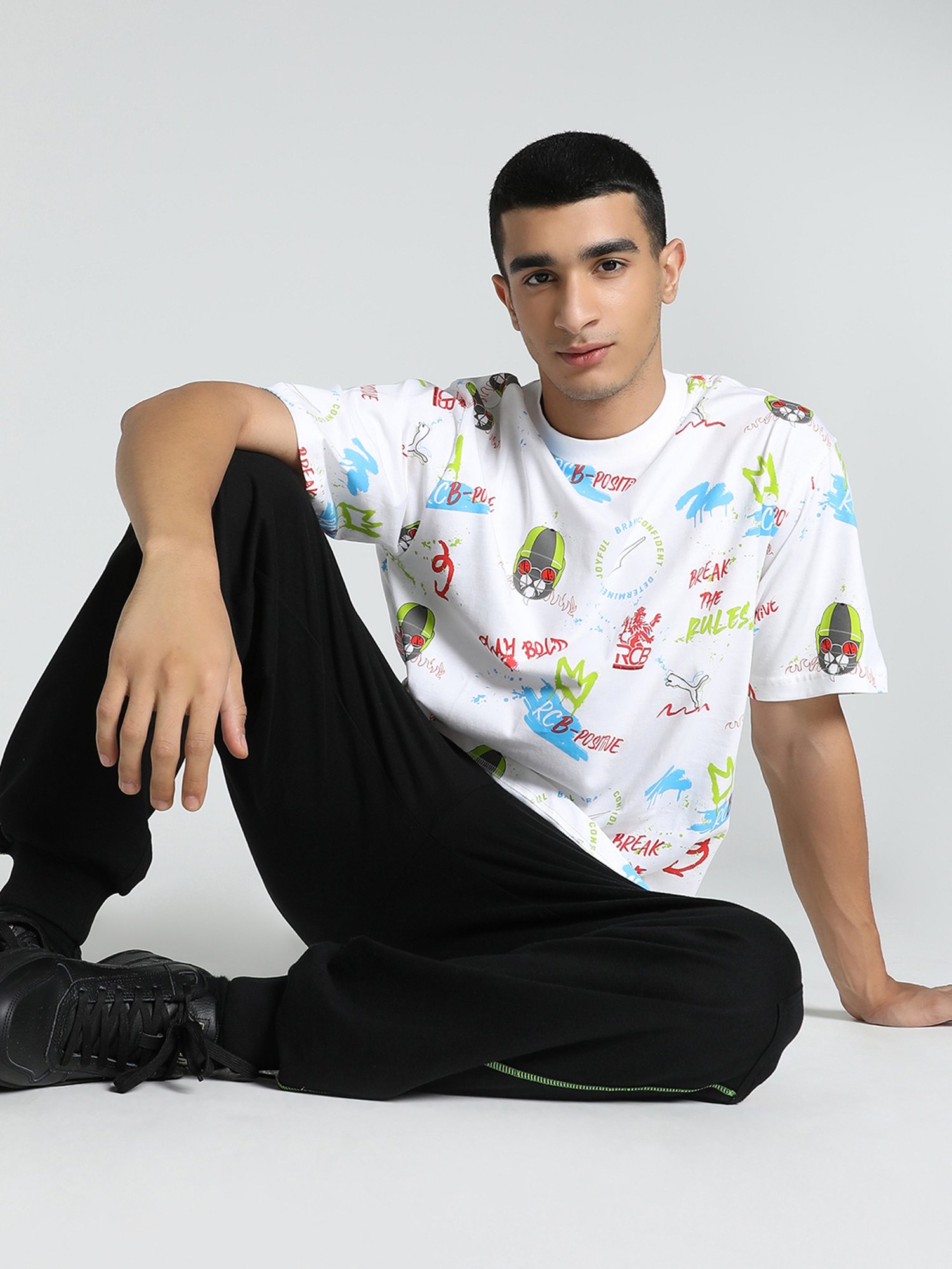 Puma x RCB White Relaxed Fit Graphic Print Cotton T-Shirt