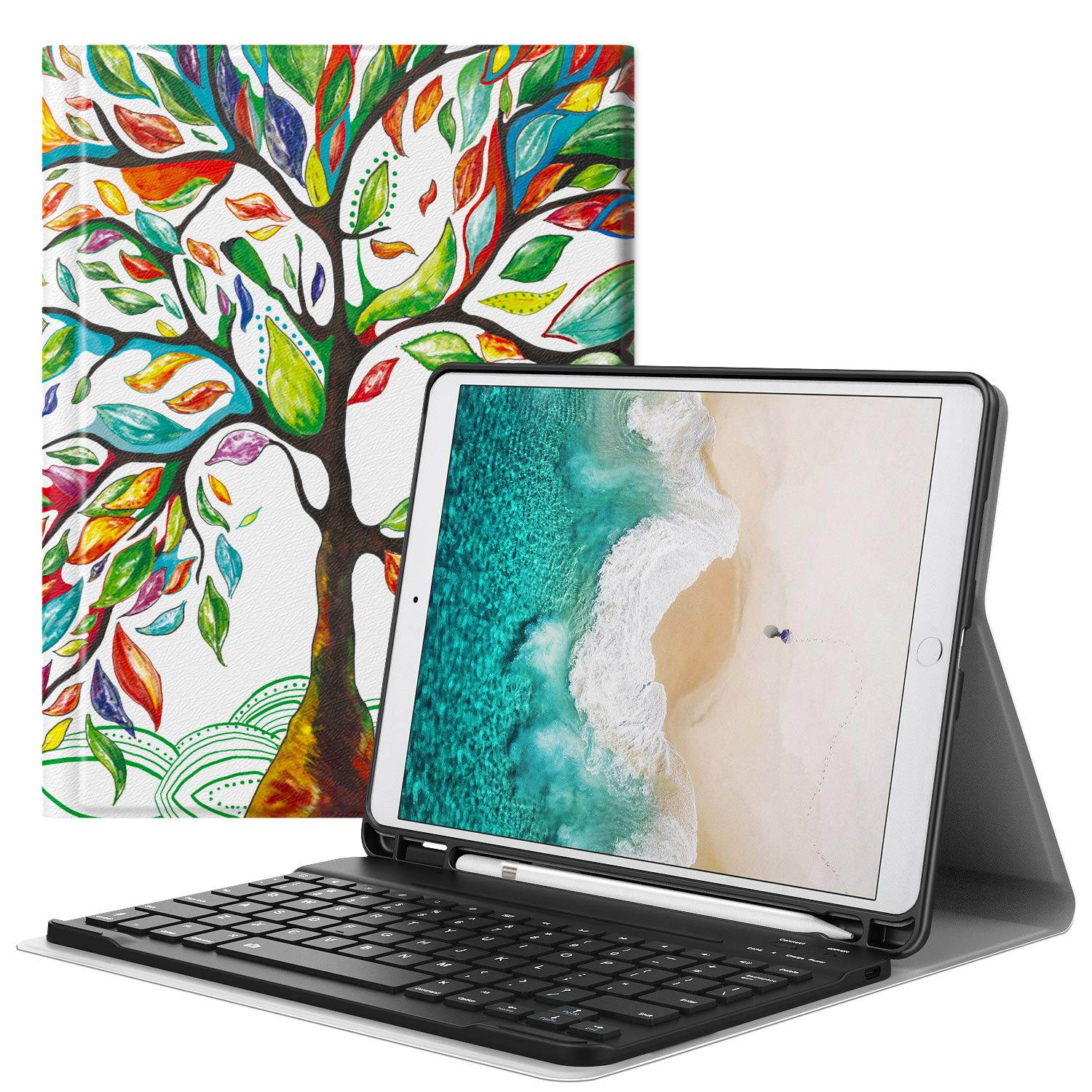 MoKo Keyboard Case Fit Apple New iPad Air (3rd Generation) 10.5" 2019/iPad Pro 10.5 2017 with Apple Pencil Holder - Wireless Keyboard Cover Case for iPad Air 2019/iPad Pro 10.5 2017 - Lucky Tree