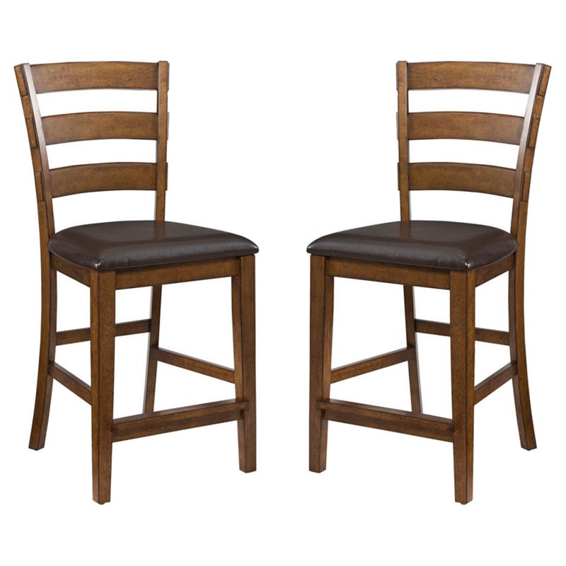 Set of 2 24" Santa Clara Ladderback Counter Height Barstools with Faux Leather Seat Brandy Finish - Intercon