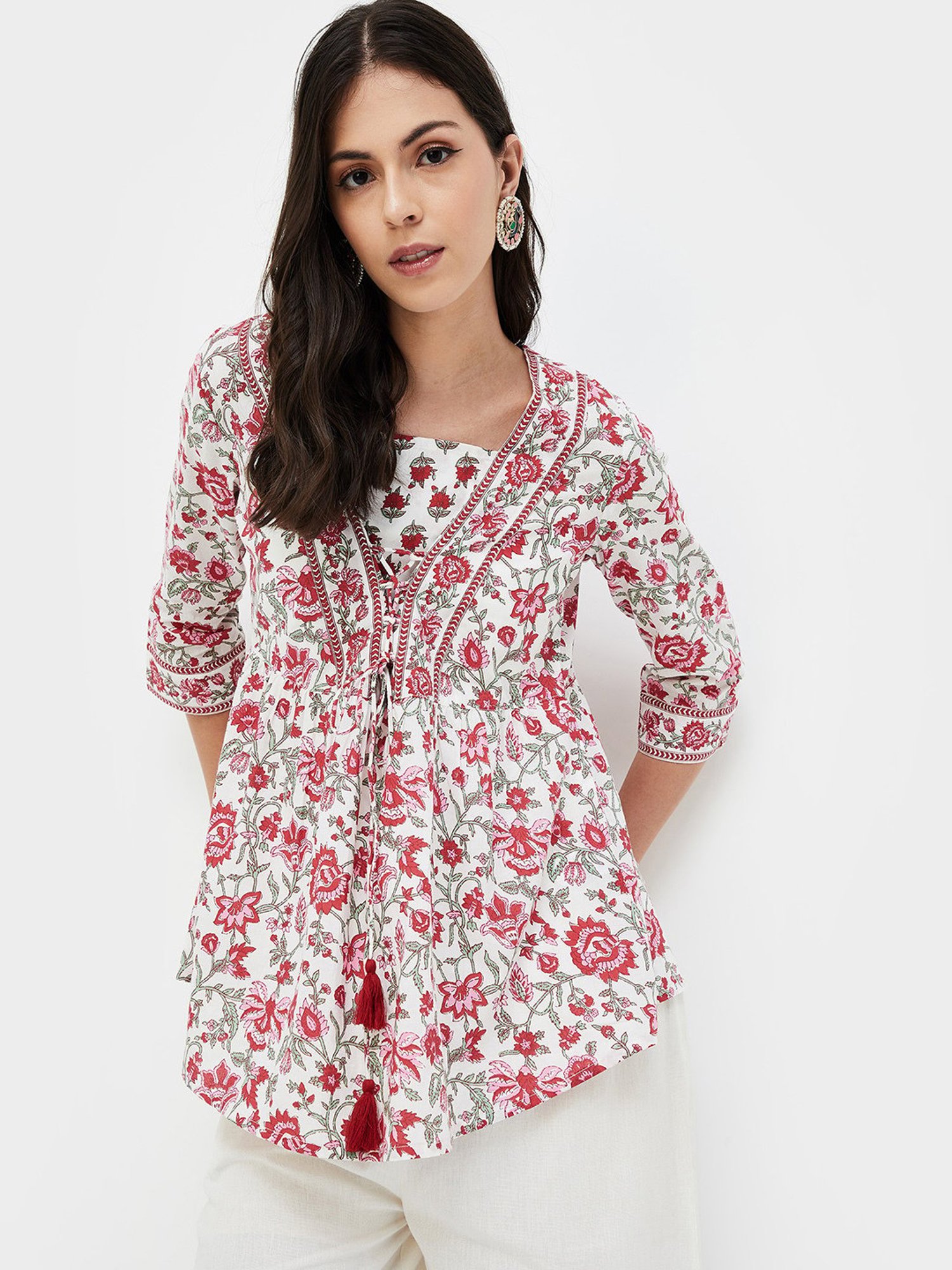 Melange by Lifestyle Pink & White Floral Print Tunic