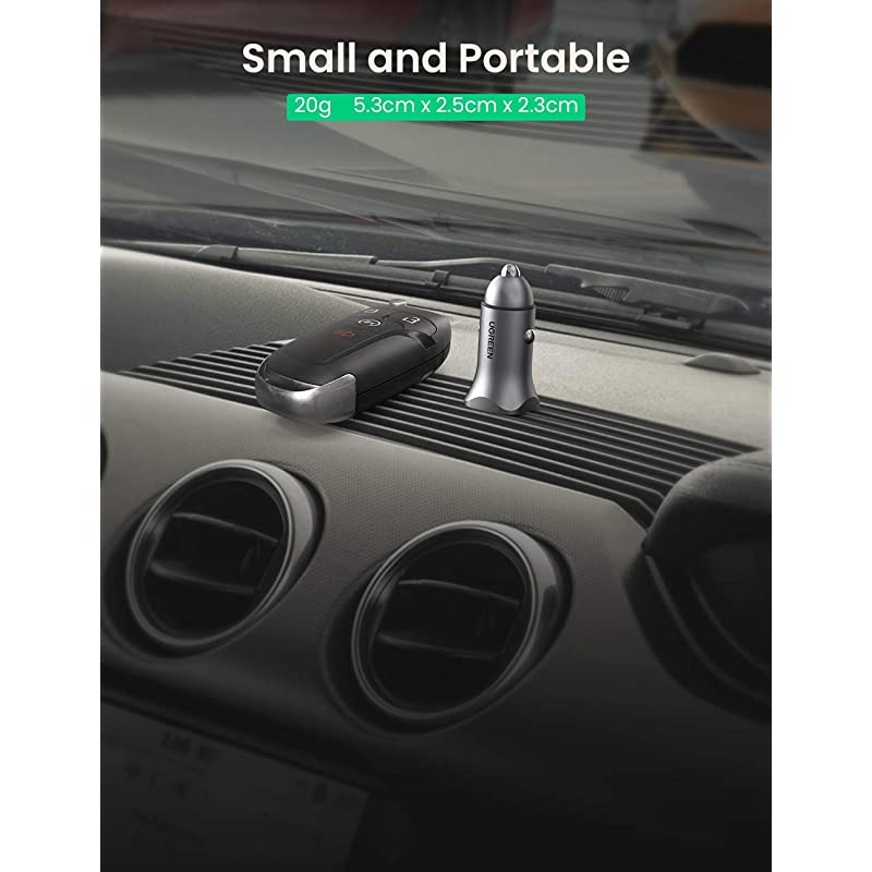 PD Fast Car Charger 18W USB C and USB A Dual Ports Metal Mini Car Adapter Compatible with iPhone SE 11Pro 11 MAXXSXRX876Plus iPad ProAirMini Galaxy S10 S9 S8 S7 S6 Note LG etc