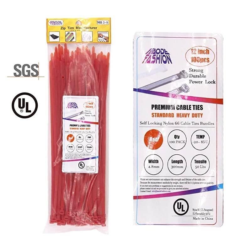 Duty Strong 12 Inch 100 Pieces Red Color Cable Zip Ties Upgrade Durable 50 LBS Festival Decoration Fastening Ties Tools Handheld Easy to Use Electric Cord Management Wire Zip Ties Outdoor