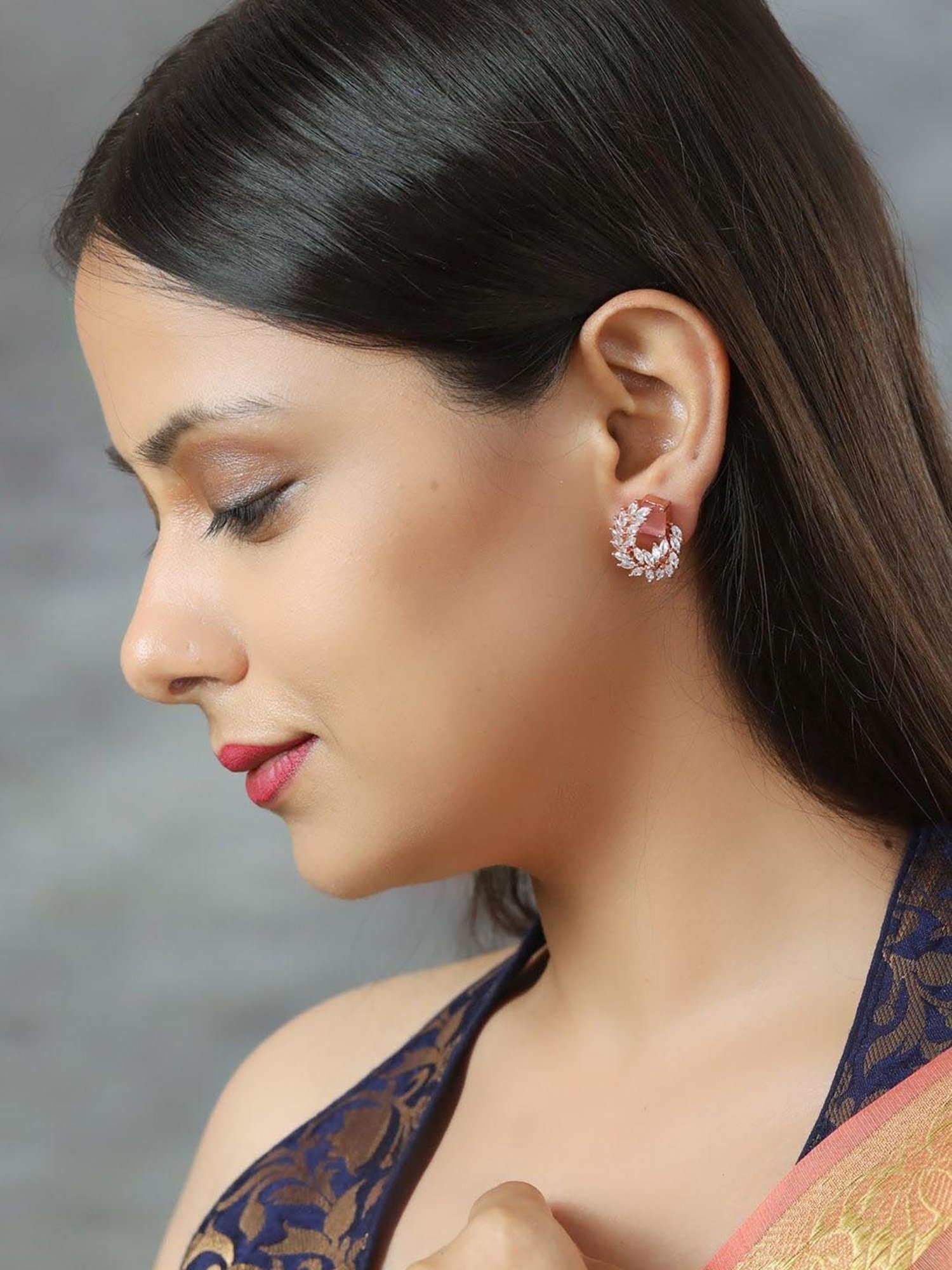 Priyaasi Pink & Rose Gold Stud Earrings
