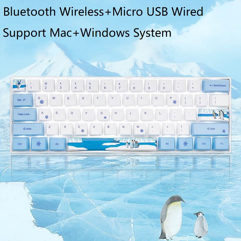 A-jazz AK61 Bluetooth Wireless and  USB Wired Dual Connectivity Mechanical Gaming Keyboard, Durable ABSKeycaps, White Backlit -Blue Switch( White )
