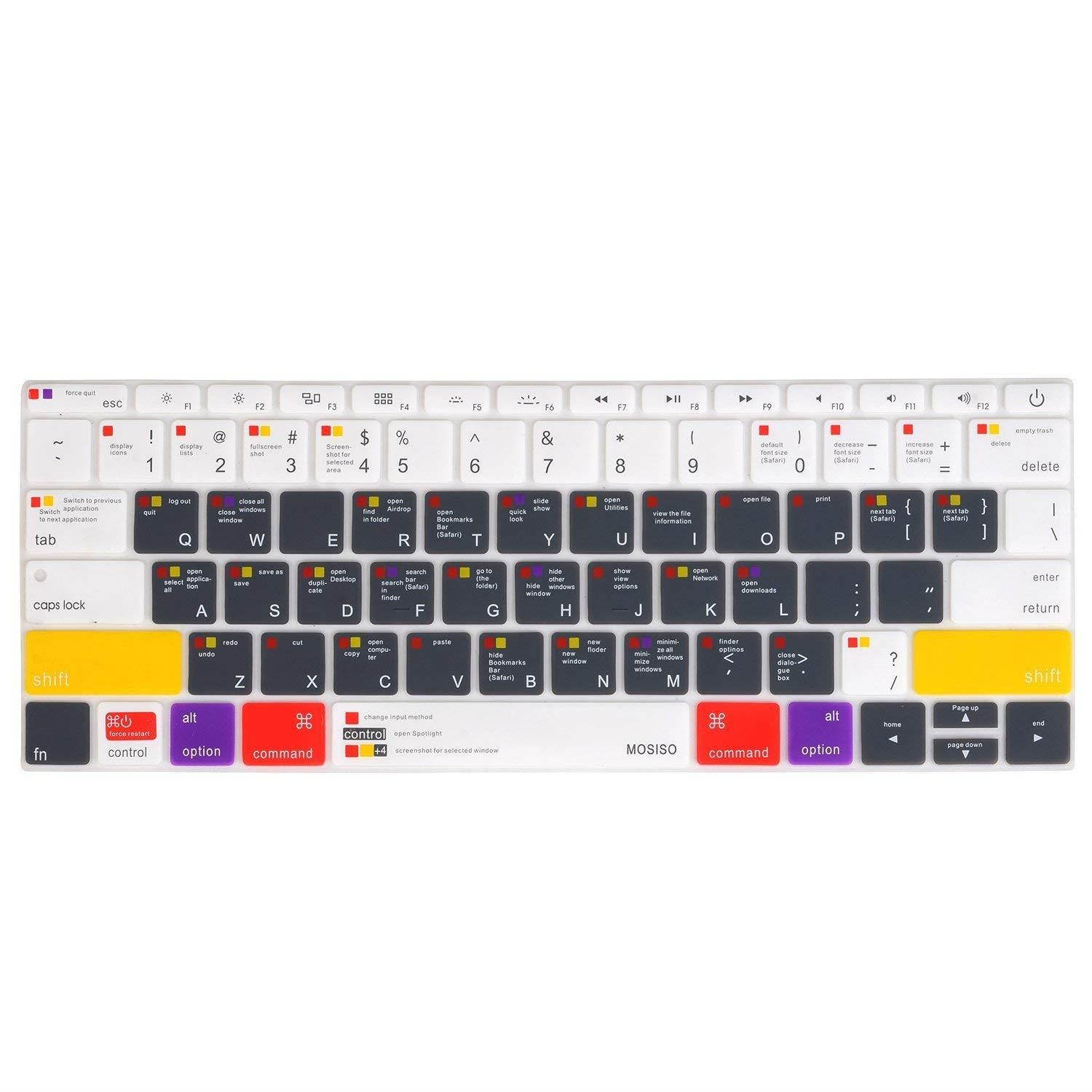 MOSISO Silicone Keyboard Cover Compatible MacBook Pro 13 Inch 2017 & 2016 Release A1708 No Touch Bar & New MacBook 12 Inch A1534 Protective Skin, Mac OS X Shortcut, White