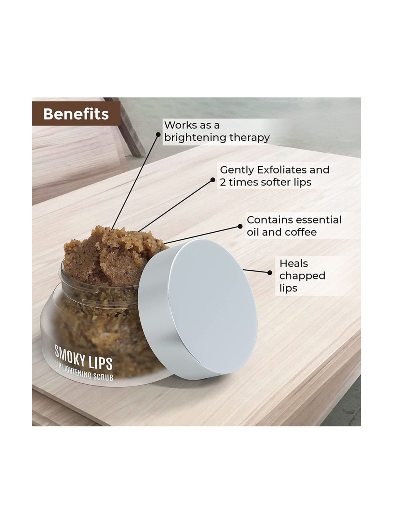 Cosmetofood Bioglam Smoky Lips Coffee Irish Lip Lightening Scrub For Moisturizes Lips - 15 gm