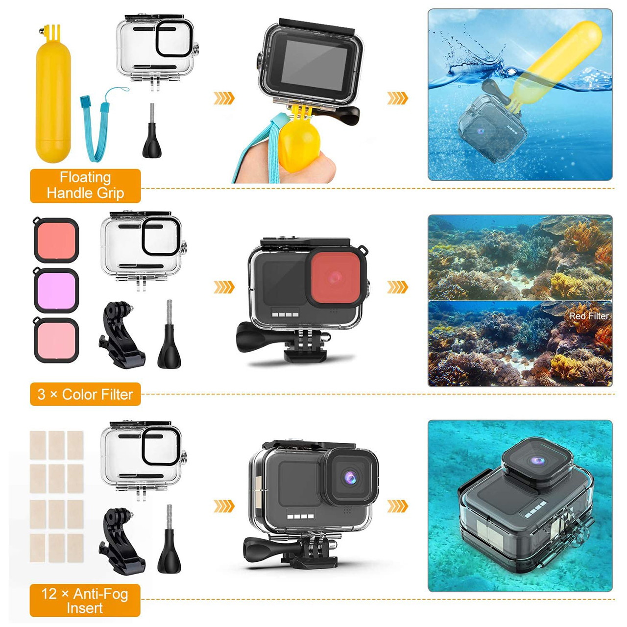 ROME CARE 46 in 1 Accessories Kit with GoPro HERO9 Black, Waterproof Housing Case + Dive Filters + Lens Cover + Head Chest Strap + Bike Mount + Floating Grip Accessory Compatible with Hero 9