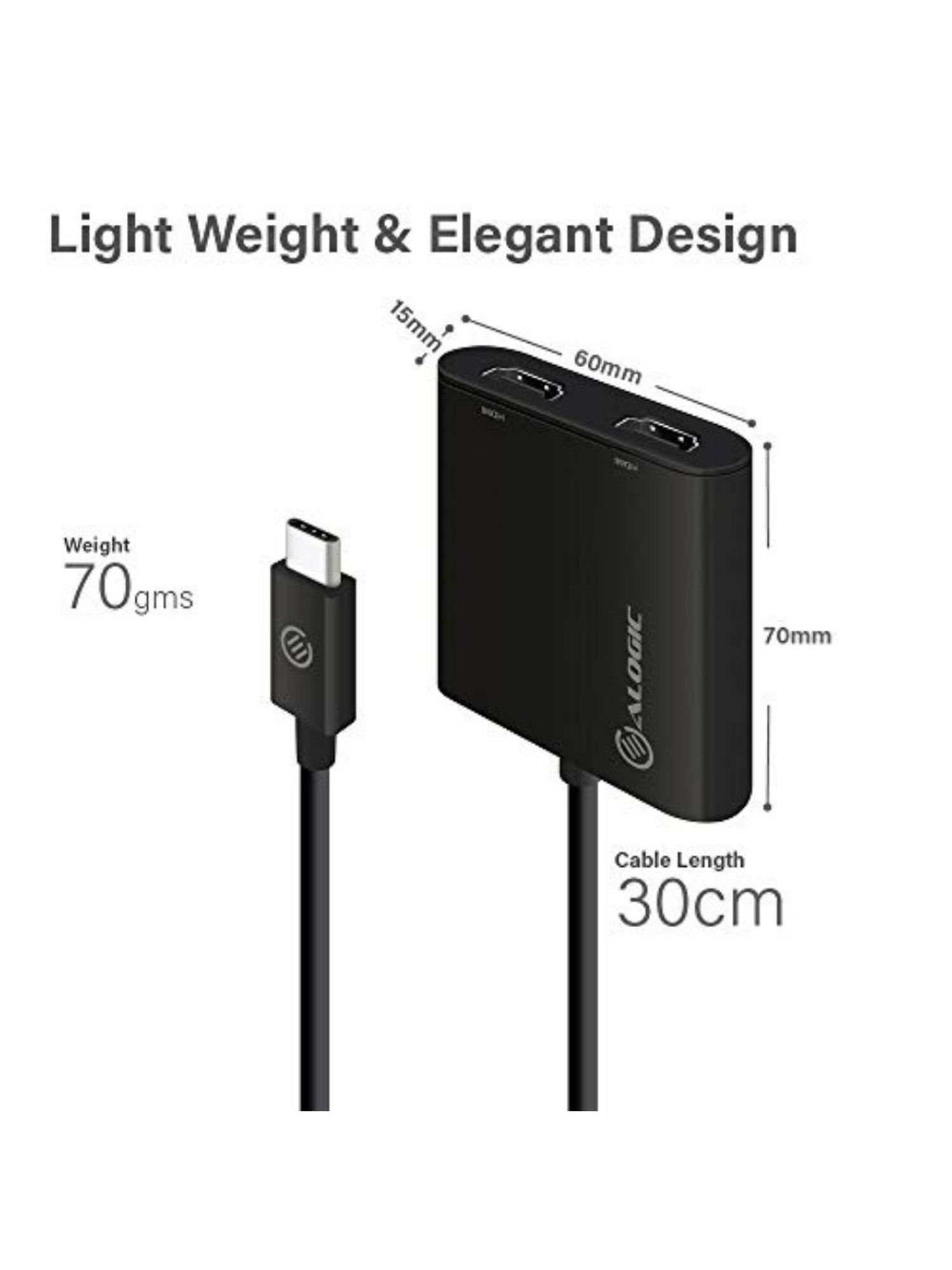 Alogic USB-C to Dual HDMI 2.0 Adapter (Black)