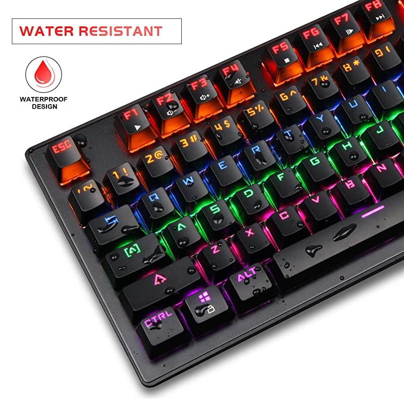 Mechanical Keyboard 87 Keys Small Compact Multicolour Backlit - MK1 Wired USB Gaming Keyboard with Blue Switches, Metal Construction, Water Resistant for Windows MAC Laptop Game
