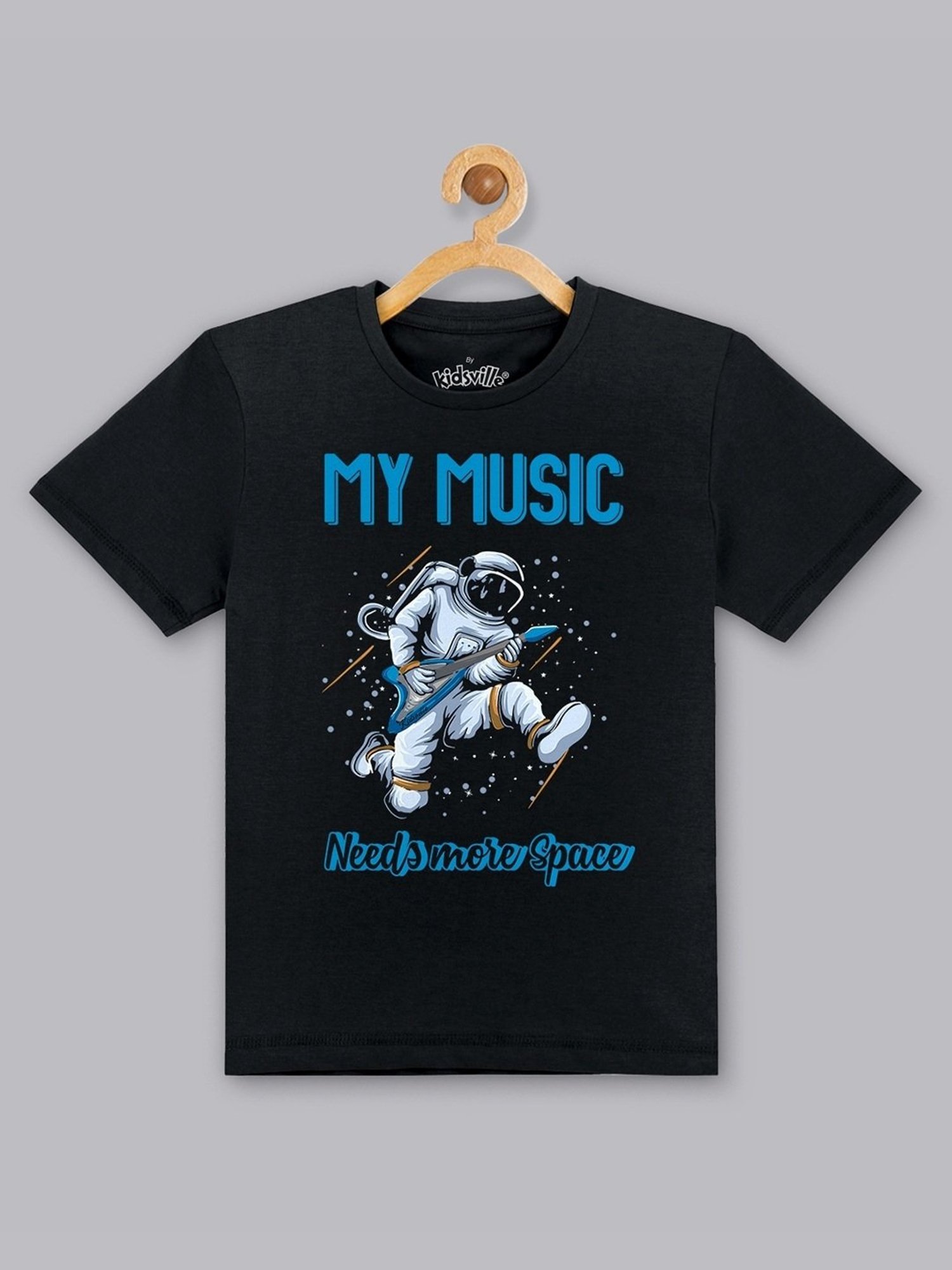 Kidsville Black Cotton Printed T-Shirt