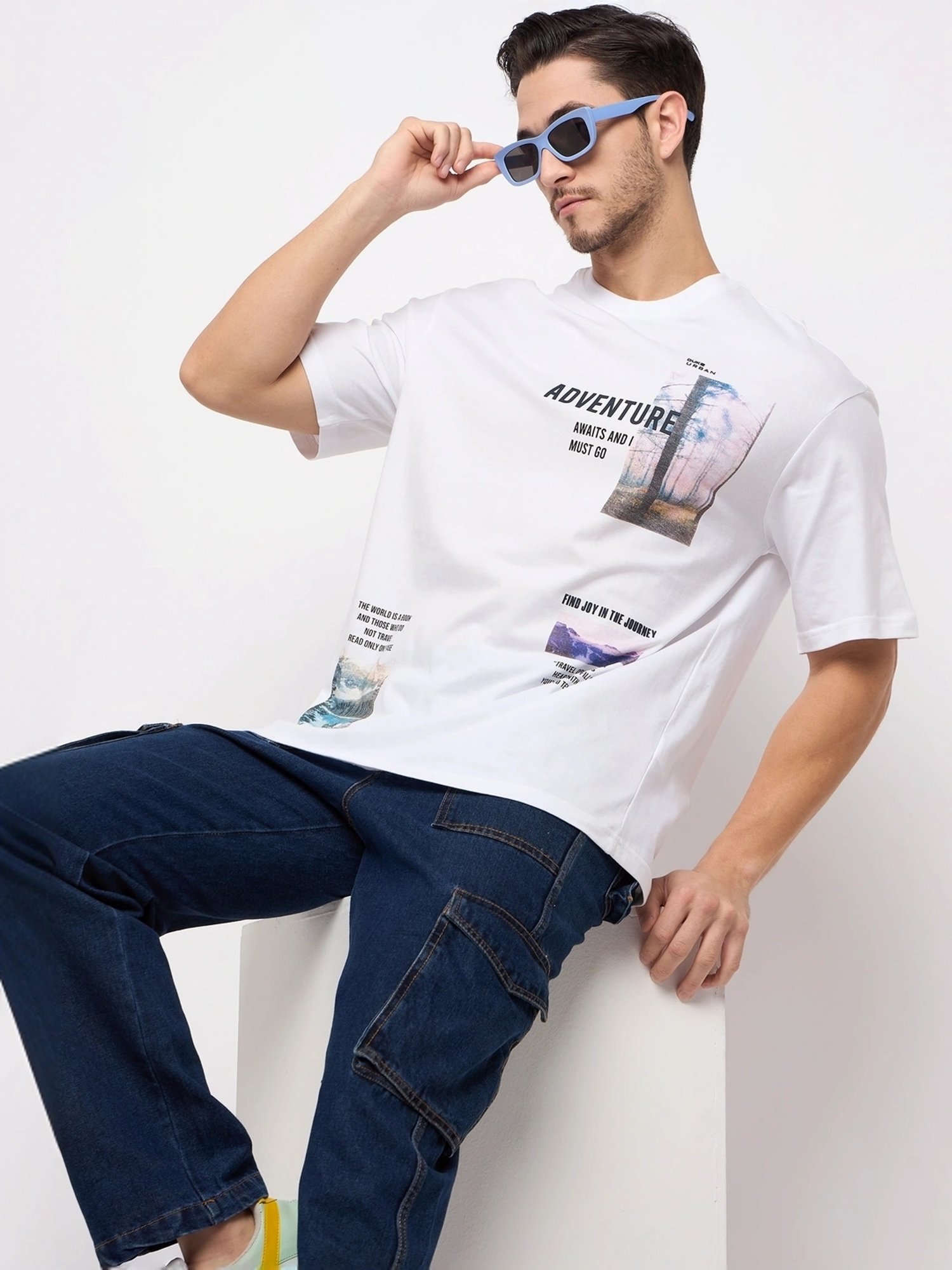 Duke White Loose Fit Printed T-Shirt