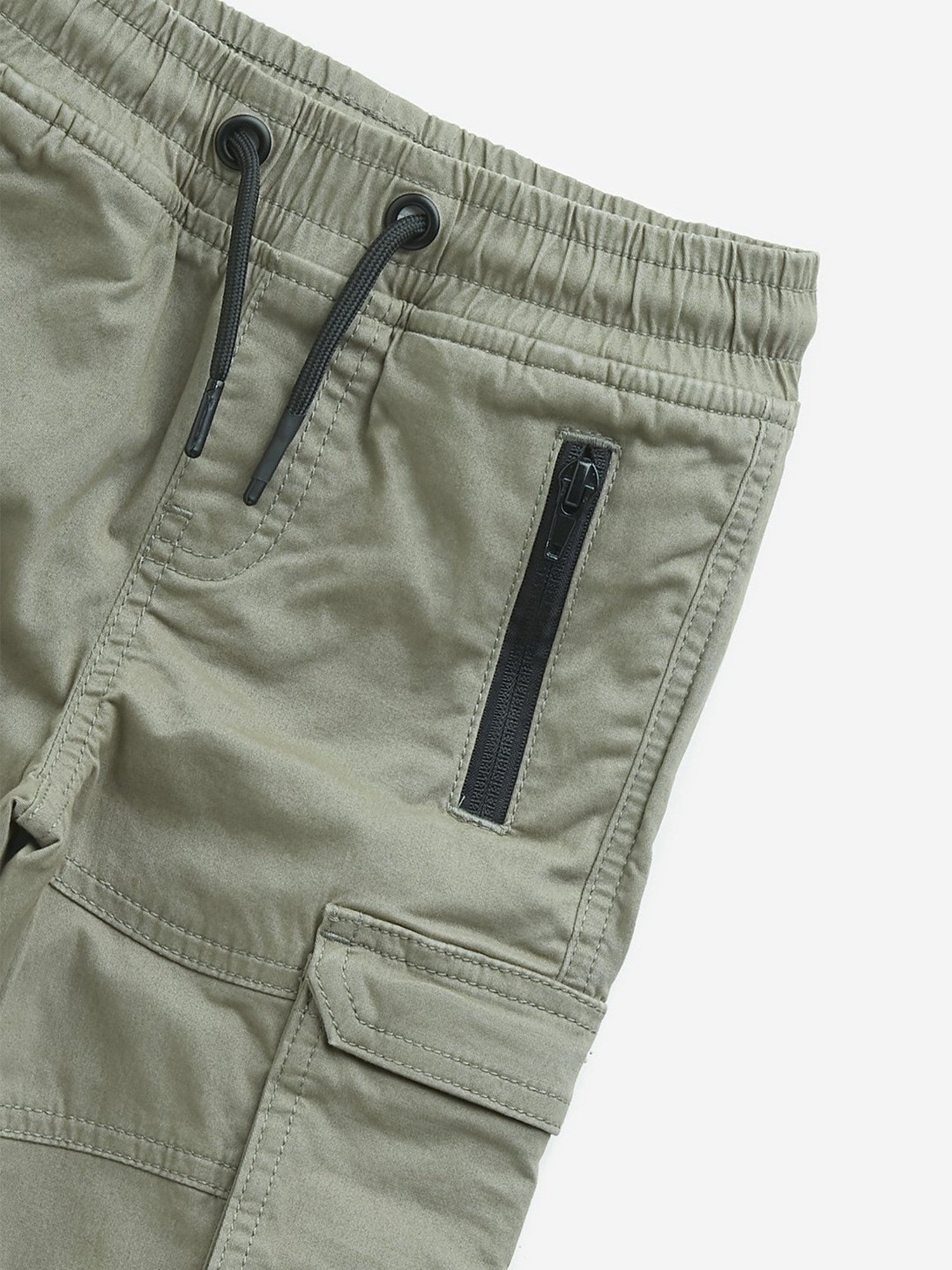 HOP Kids by Westside Taupe Solid Mid-Rise Cotton Blend Joggers