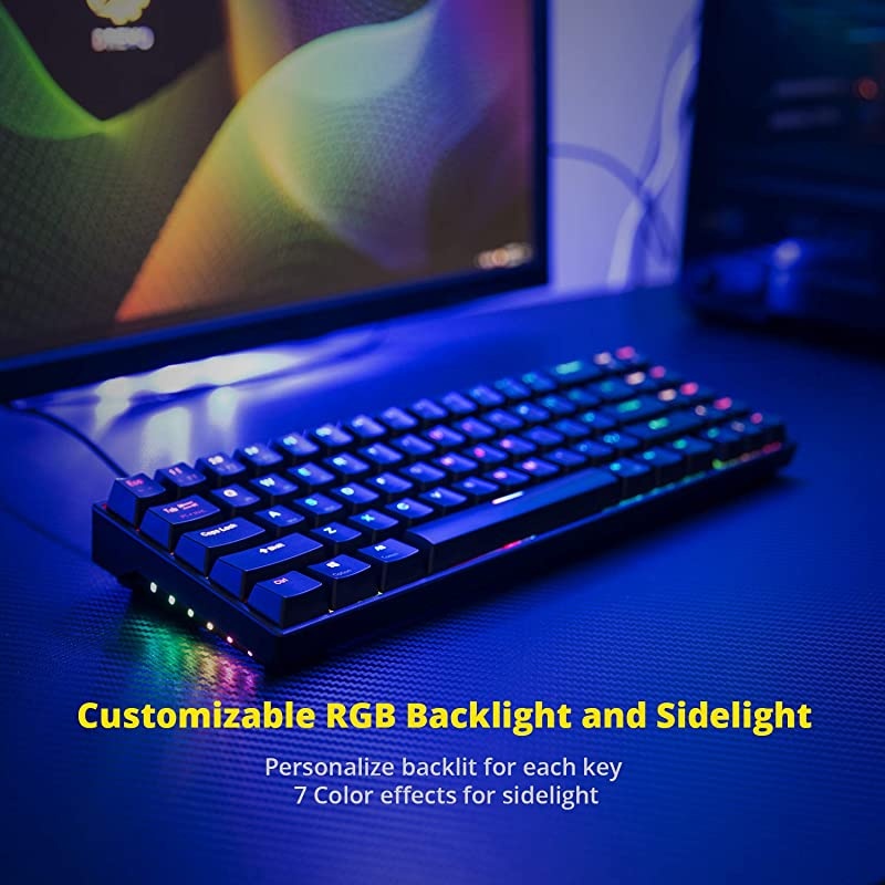 Calibur V2 TE RGB 60% Wired Mechanical Gaming Keyboard, 71-Key Small Compact, Work for PC/Mac, Detachable USB Type-C, Outemu Red Switch, Black