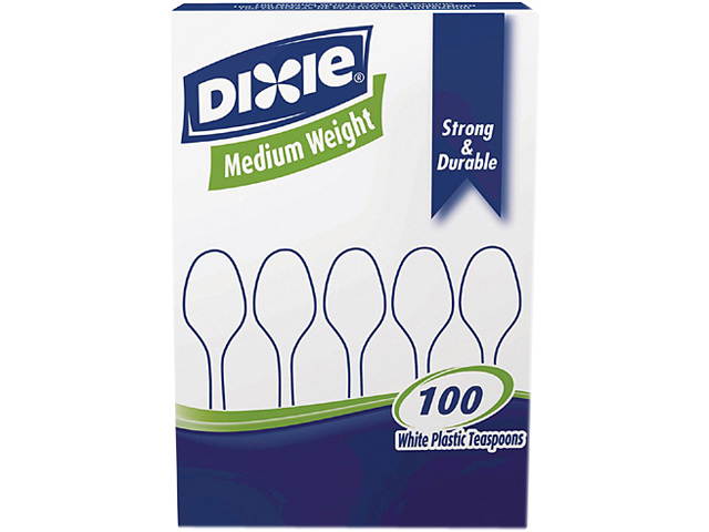 Dixie TM207 Plastic Tableware, Heavy Mediumweight Teaspoons, White, 100/Box