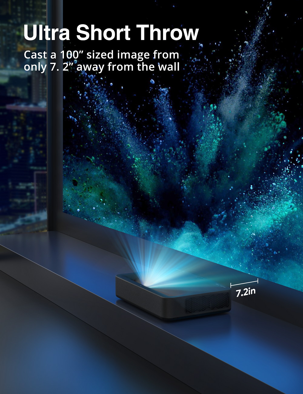 VAVA 4K UHD Laser TV HDR10 150" ALPD 3.0 Home Theater Ultra Short Throw Projector Built-in Harman Kardon Hi-Fi Speaker Smart Android System 25000H Lamp life Eye Protection