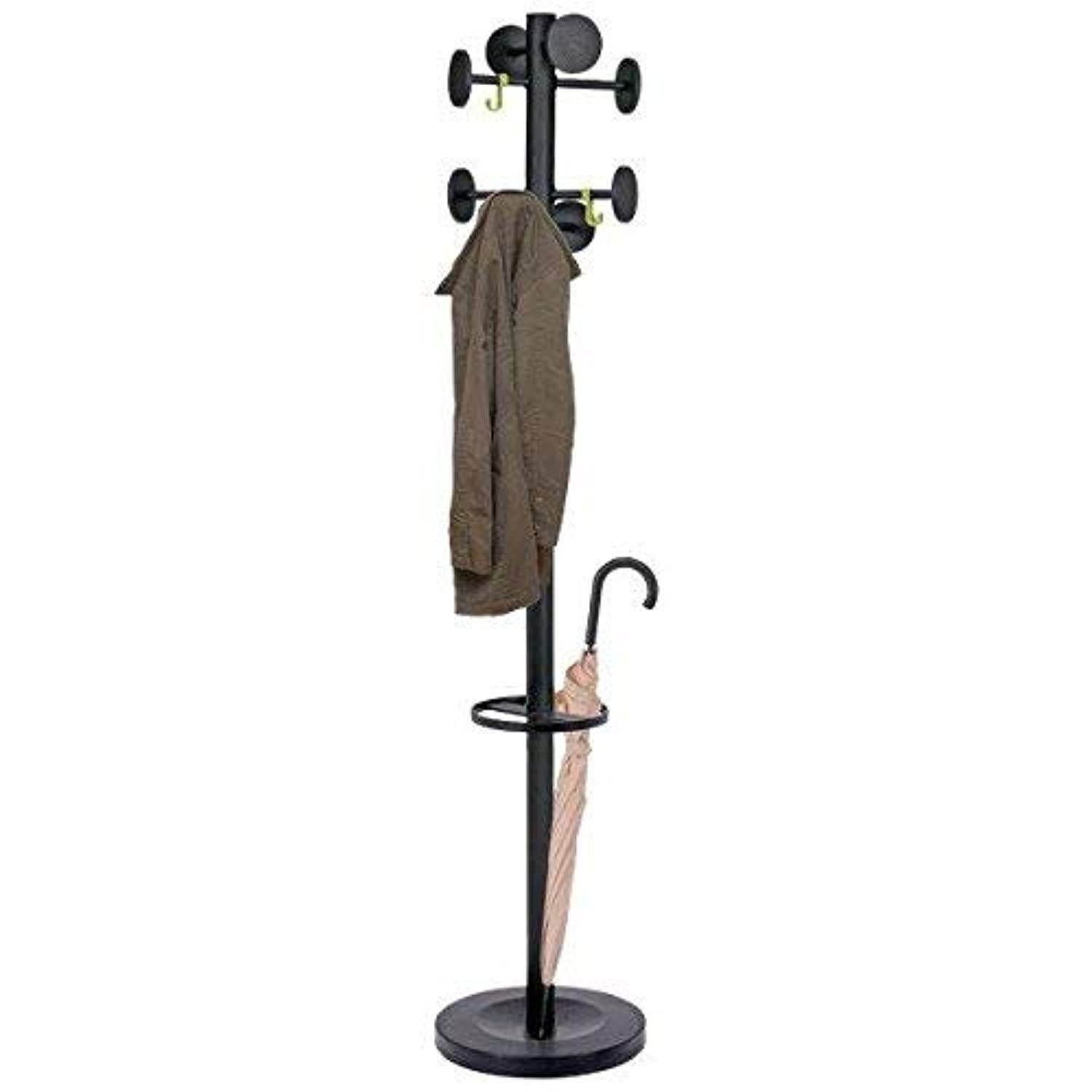 Alba Coat Stand with Umbrella Holder, 70-Inch Height, 8 Knobs, Black (PMSTAN3N)