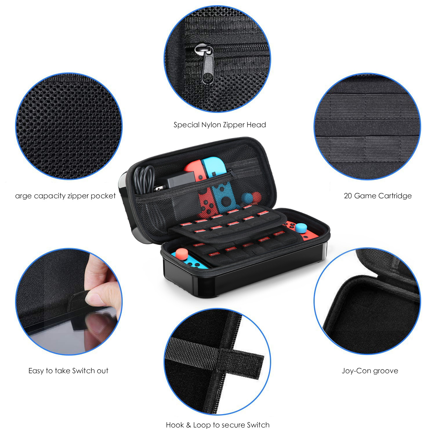 HEYSTOP Case Compatible with Nintendo Switch Carry Case Pouch Switch Cover Case 6 Joycon Grips and PlayStand for Nintendo Switch Screen Protector Thumb Grips Caps for Nintendo Switch Accessories