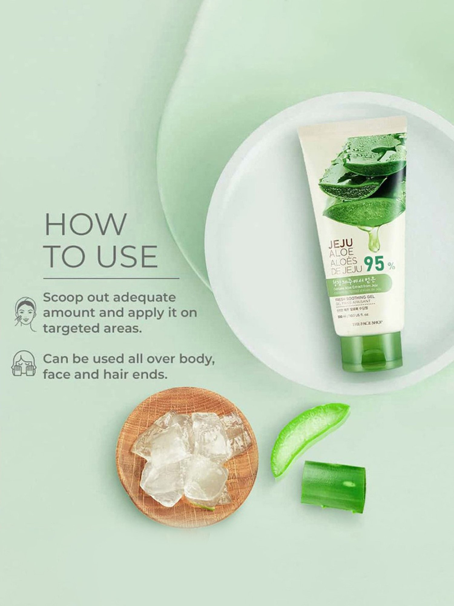 The Face Shop Jeju Aloe Fresh Soothing Gel Tube with Vitamin E for Body, Face & Hair - 300 ml
