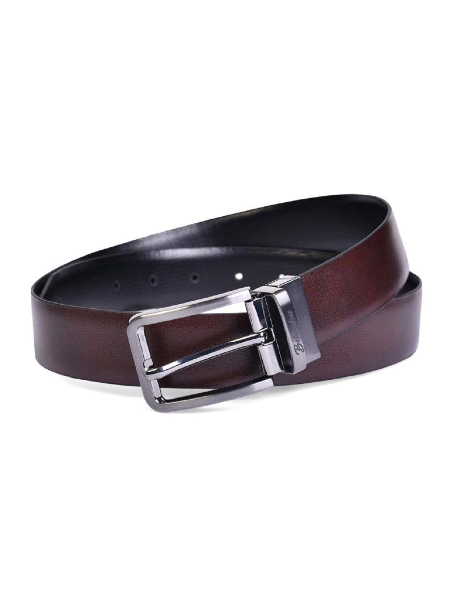 BELWABA Black Textured Formal Leather Belt for Men