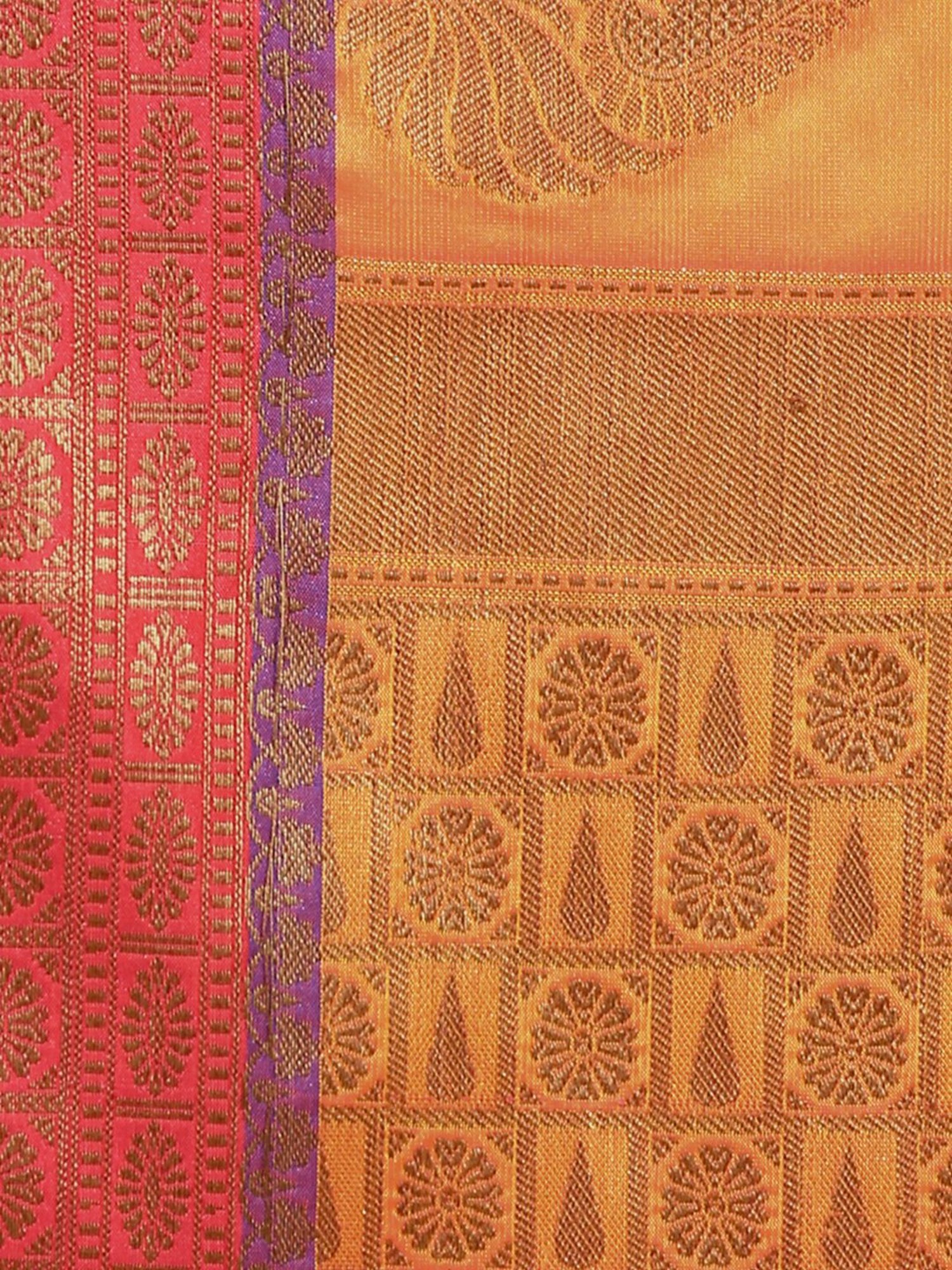 Banarasi Silk Works Orange Woven Saree With Unstitched Blouse