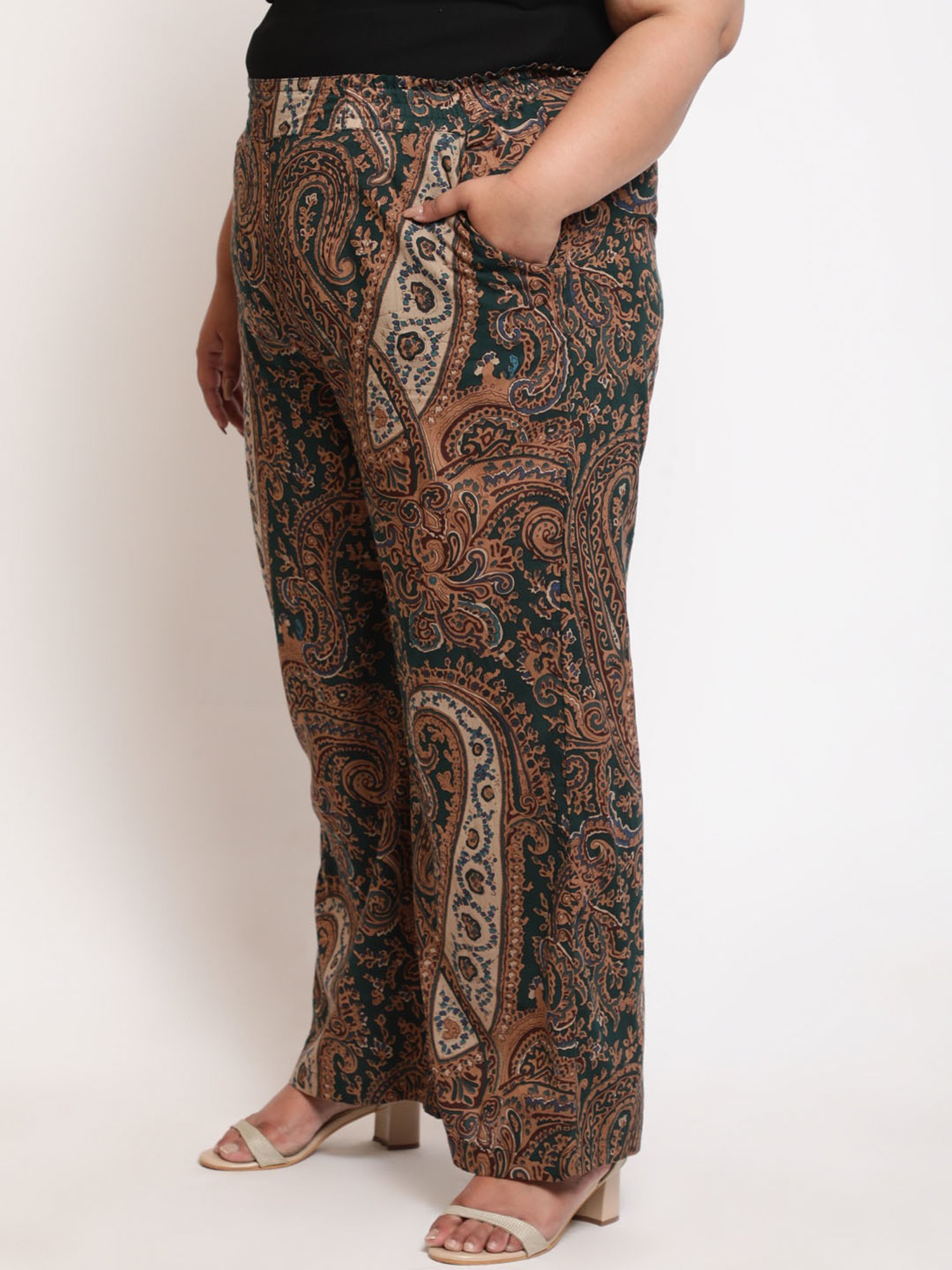 Amydus Green Printed Regular Fit High Rise Pants