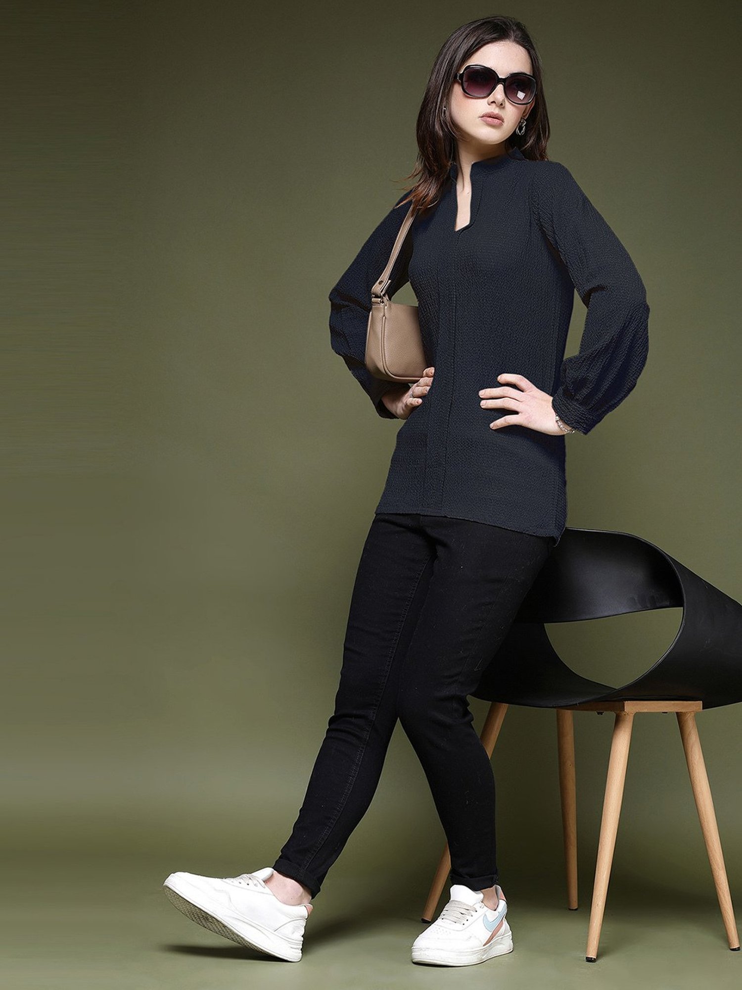 SELVIA Navy Regular Fit Top