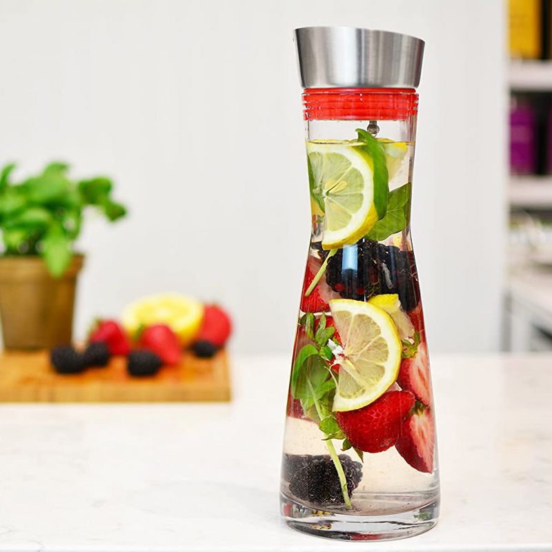GROSCHE RIO Glass Infusion Water Pitcher and Sangria Maker Carafe with Stainless Steel Smart Filter Lid, 34 fl oz