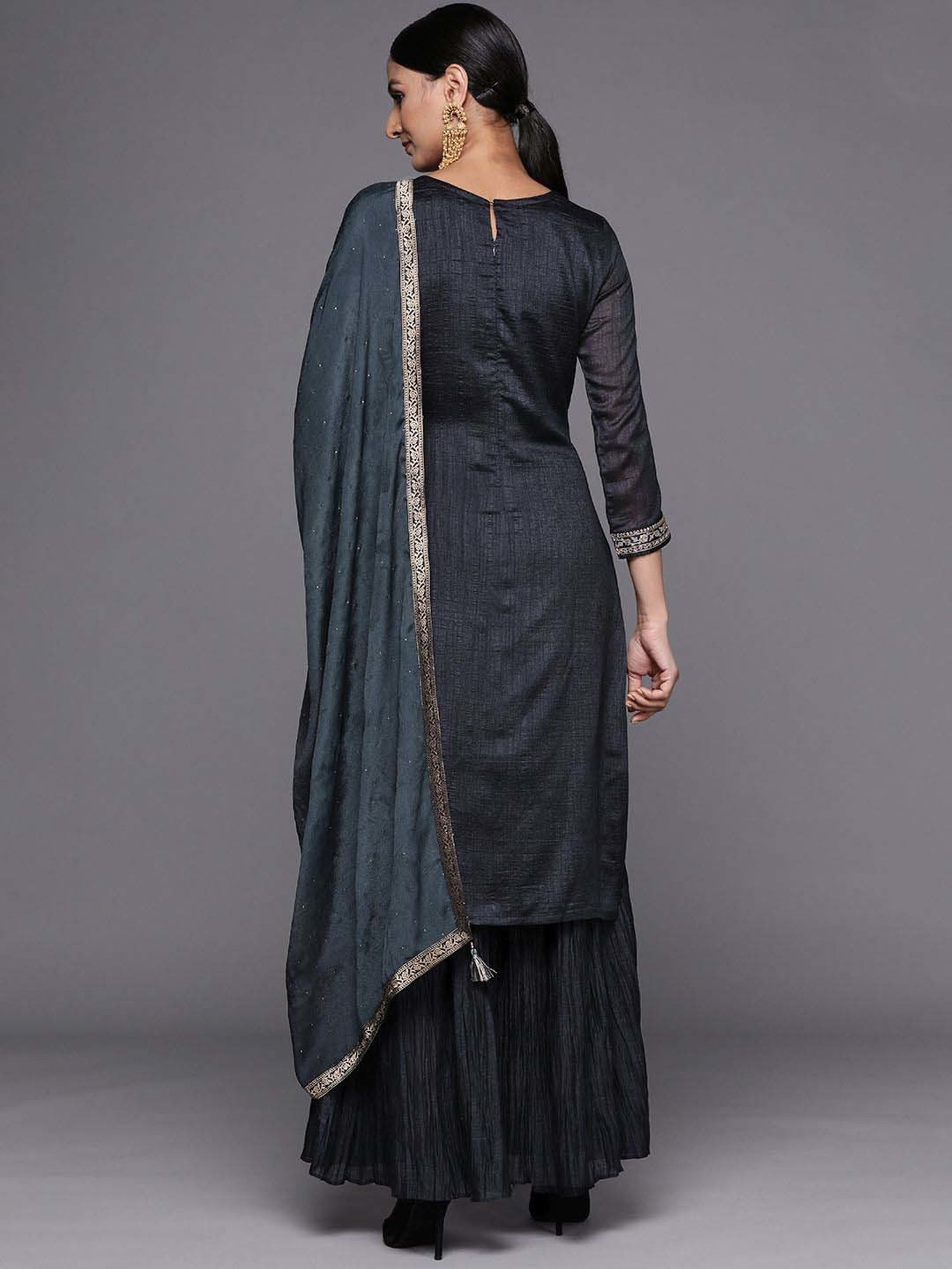 Libas Black Embroidered Kurta Sharara Set With Dupatta