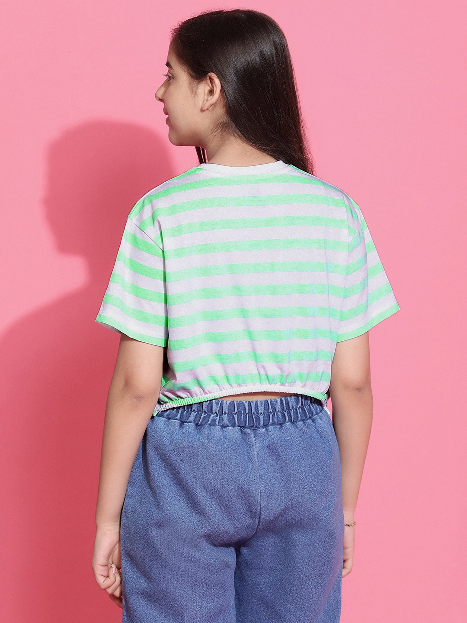 Lil Tomatoes Kids Light Green & White Striped Crop Top