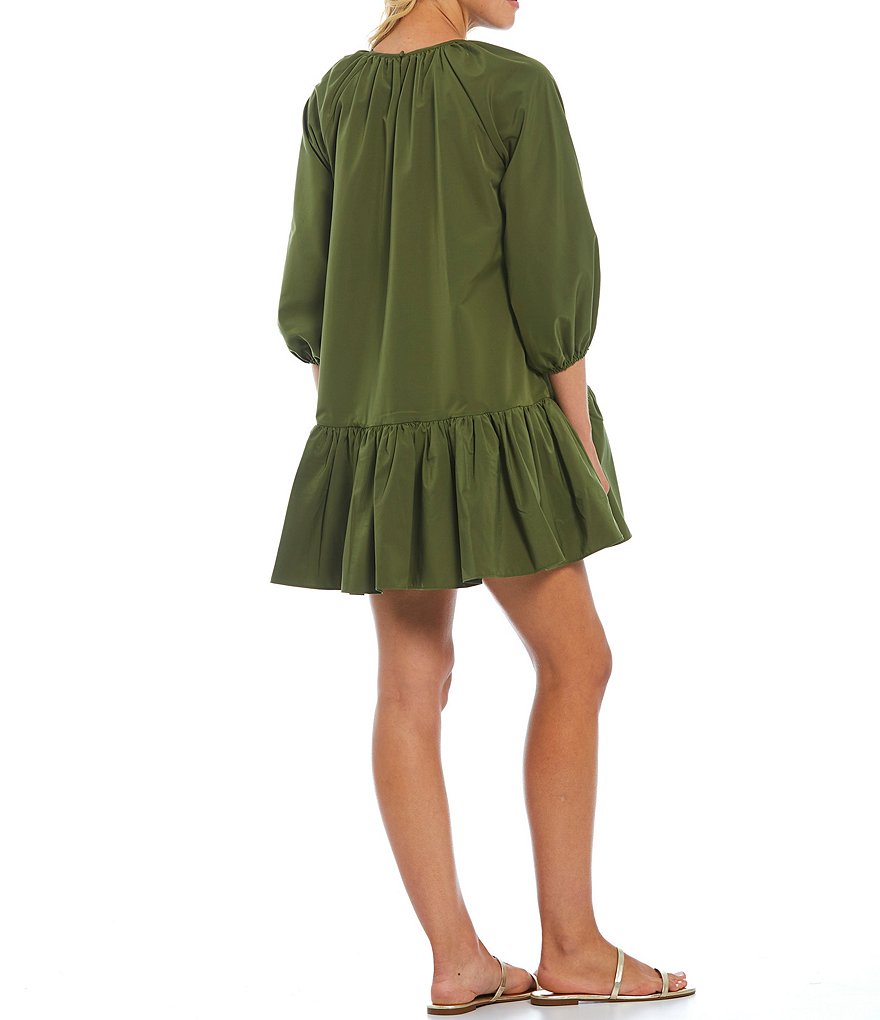 LDT Rachel Jewel Neck Ruffled Poof Swing Dress