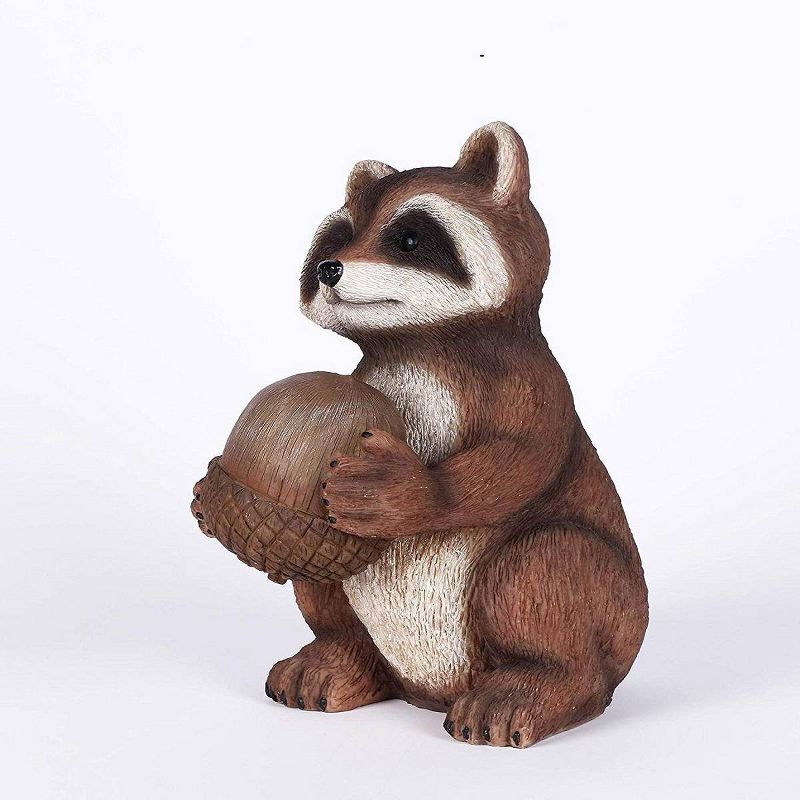 12" Polyresin Raccoon Holding Acorn Outdoor Statue Brown - Hi-Line Gift